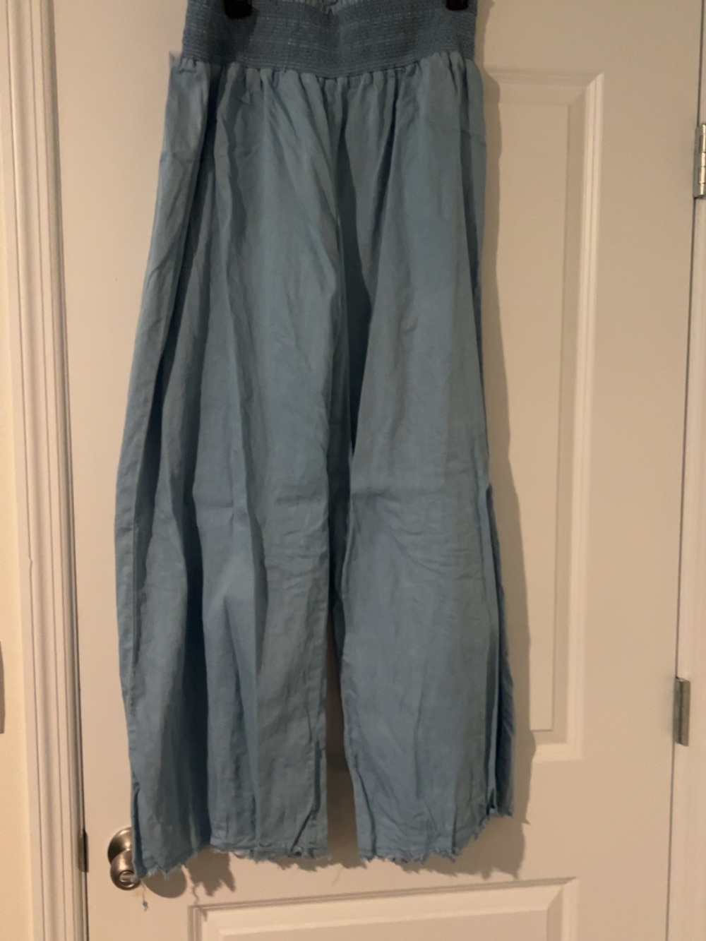 Light Blue Wide-Leg Women’s Pants with Smocked Waist